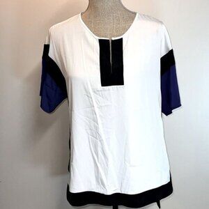 NWT Chico s Color Block NYNA tunic top 3 4 Sleeve White  Blue  Black Sz 0 XS